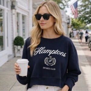 Lazy Sundays Navy Hamptons Sports Club Crewneck Sweatshirt Size Medium Cozy
